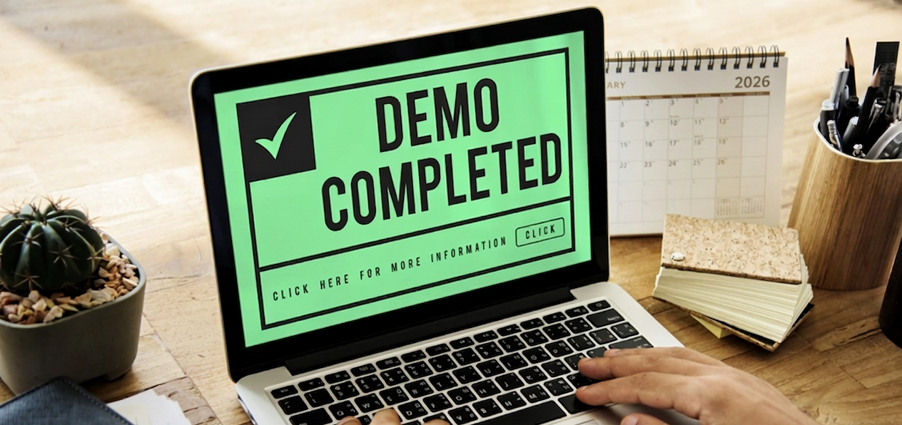 Picture of a laptop with a check mark indicating Demo Completed